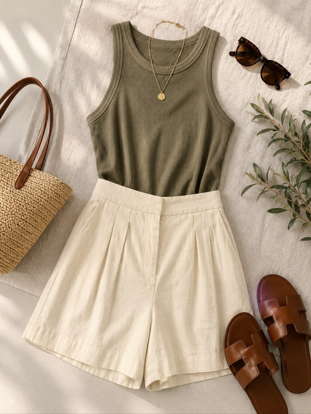 L'ACADEMIE Linen Shorts, Revolve, Size Large, Cream Color. - Picture 1 of 6
